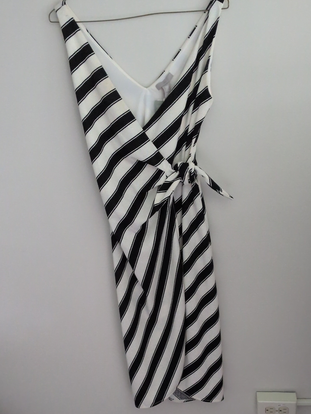 H&M Black and White Striped Wrap Midi Dress